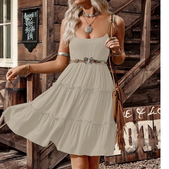 Boho Swiss dot frill trim cami mini dress - Picture 4 of 6